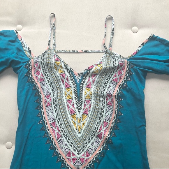 Xhiliration Teal Mosiac Boho Dress - Picture 4 of 15